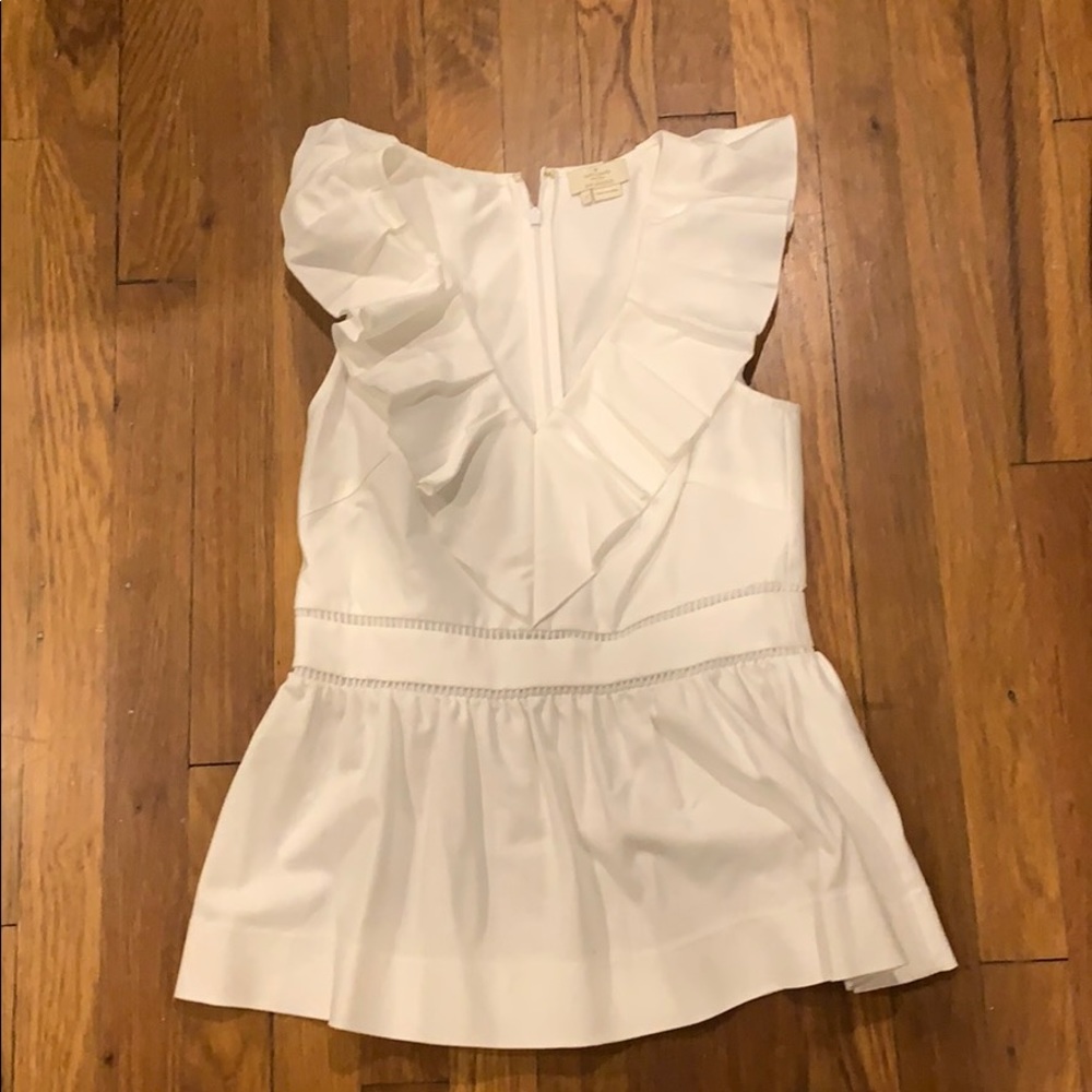 Kate spade white v neck ruffle blouse 4